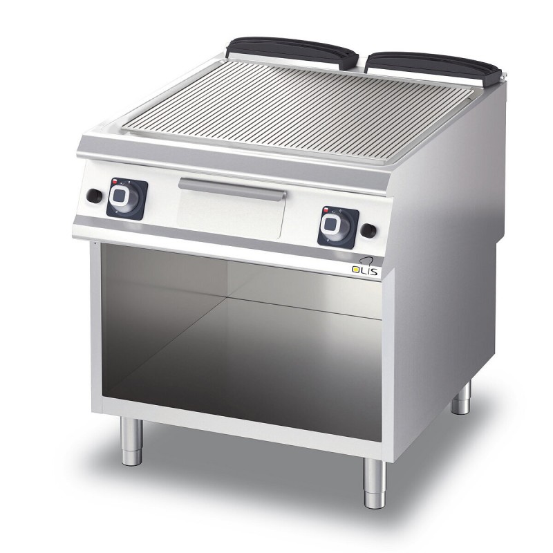 FRY TOP S GAS M80 Chrome Plate - RIBBED - thermostat - on open cabinet